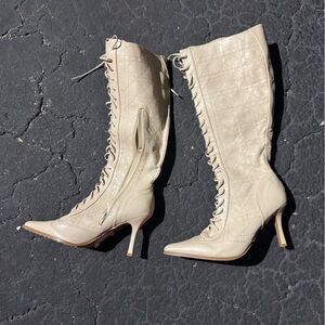 Fashion Nova Cream Heeled Boots